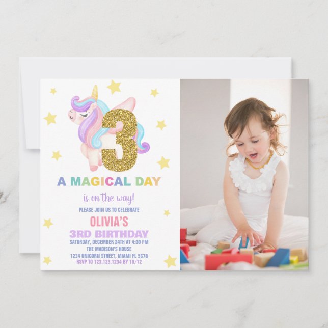 Invitaciones al cumpleaños de Star Rainbow Unicorn (Anverso)