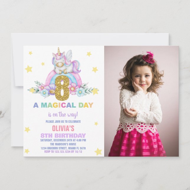 Invitaciones al cumpleaños de Star Rainbow Unicorn (Anverso)