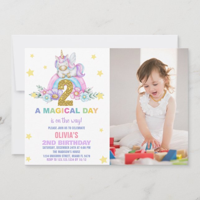 Invitaciones al cumpleaños de Star Rainbow Unicorn (Anverso)