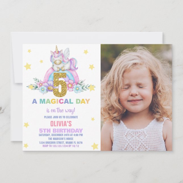 Invitaciones al cumpleaños de Star Rainbow Unicorn (Anverso)