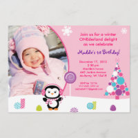 Invitaciones al cumpleaños de Winter Candy Penguin
