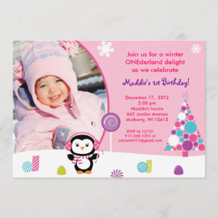 Invitaciones al cumpleaños de Winter Candy Penguin