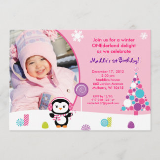 Invitaciones al cumpleaños de Winter Candy Penguin