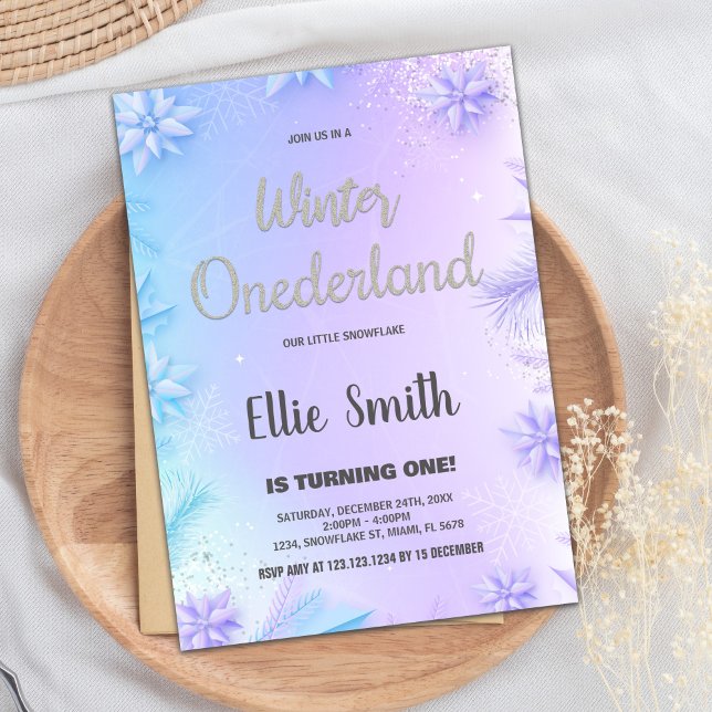 Invitaciones al cumpleaños de Winter ONEderland Pú (Winter ONEderland Birthday Invitations Purple)