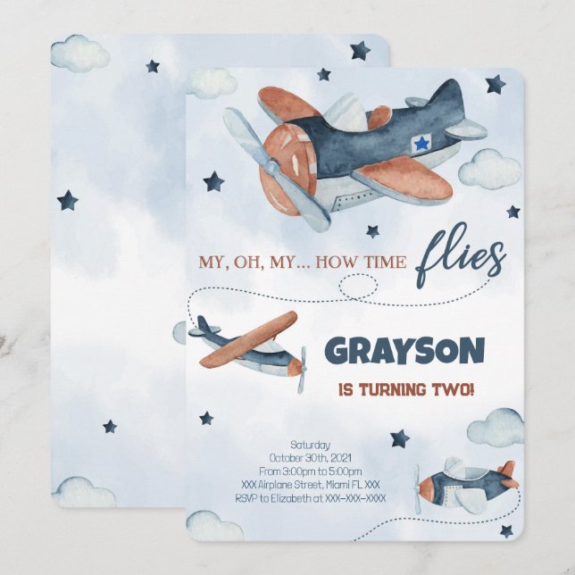 Invitaciones al cumpleaños del avión (Anverso / Reverso)