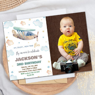 Invitaciones al cumpleaños del avión Marrón Verde 