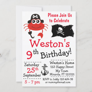 Invitaciones al cumpleaños del cangrejo pirata