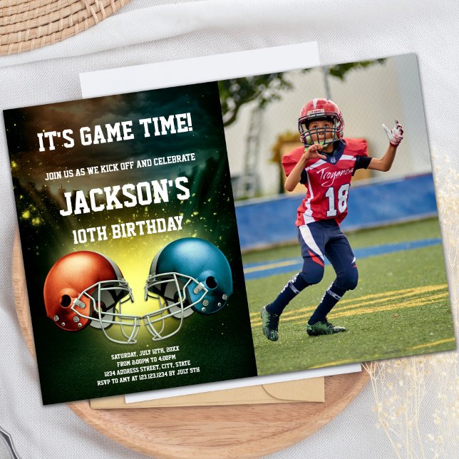 Invitaciones al cumpleaños del fútbol rojo vs azul (Red vs Blue Football Birthday Invitations w photo)