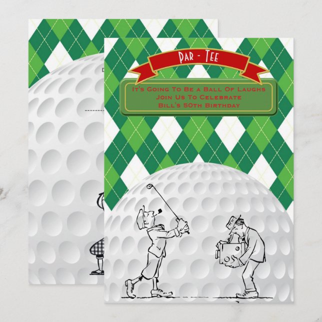 Invitaciones al cumpleaños del GOLF masculino - Vi (Anverso / Reverso)