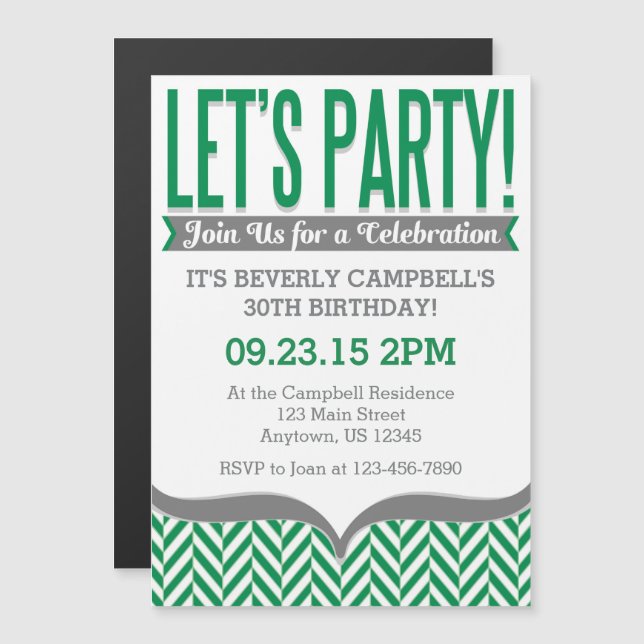 Invitaciones al cumpleaños del Gris Verde Moderno  (Anverso/Reverso)