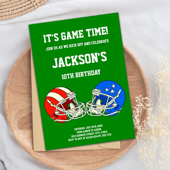 Invitaciones al cumpleaños del partido de fútbol a (Green Blue Football Birthday Invitations)