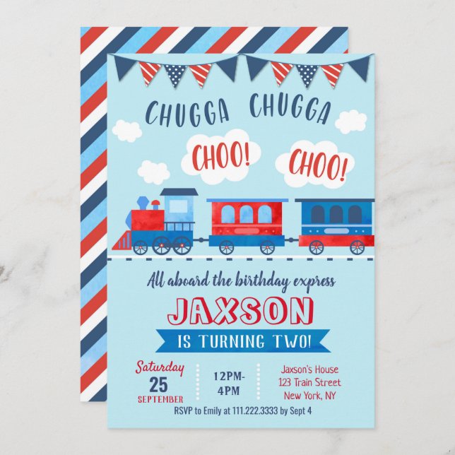 Invitaciones al cumpleaños del tren Choo Choo (Anverso / Reverso)