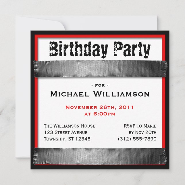 Invitaciones al cumpleaños rojo de los hombres en  (Anverso)