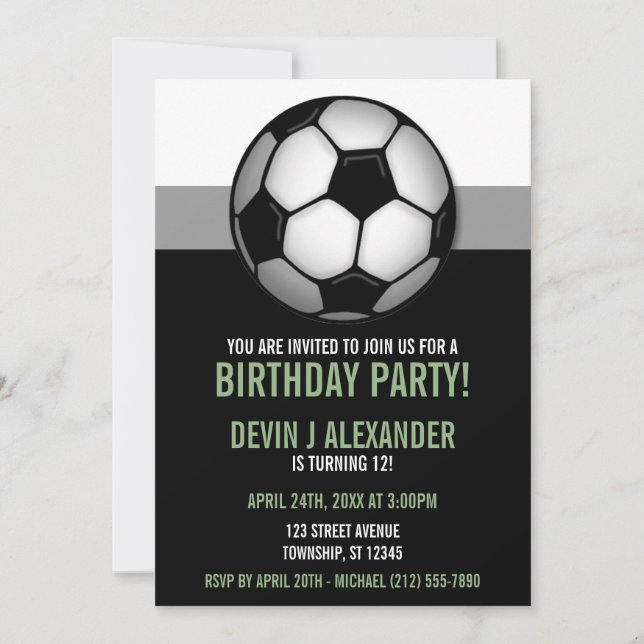 Invitaciones al cumpleaños verde y negro de la pel (Anverso)