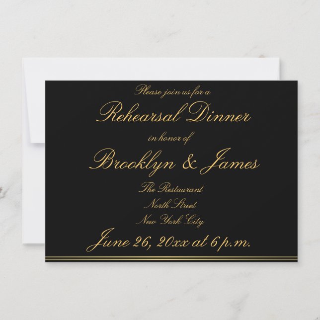 Invitaciones al ensayo de la elegante boda de oro  (Anverso)