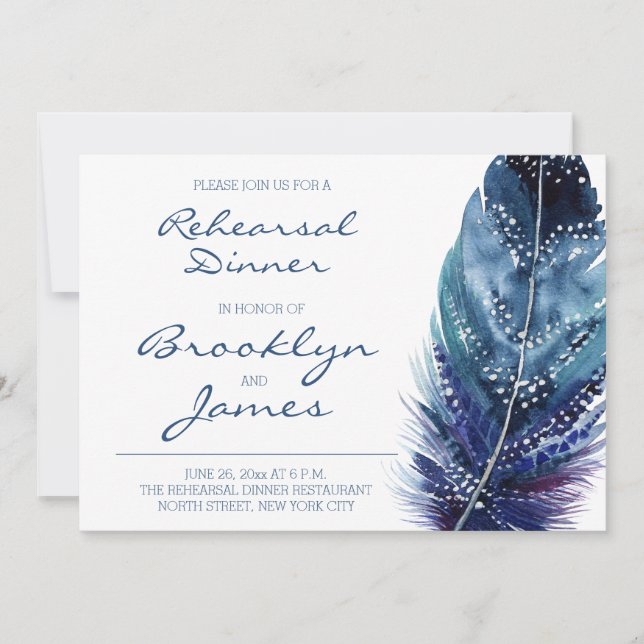 Invitaciones al ensayo del Boda de plumas azules (Anverso)