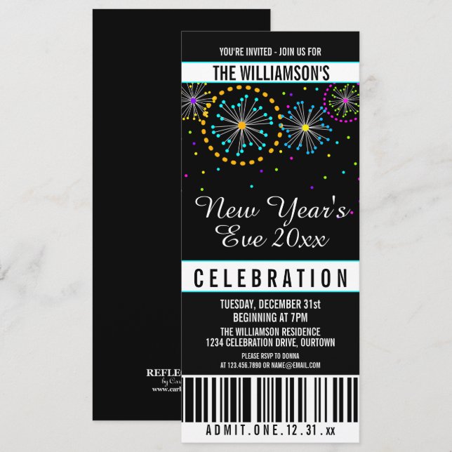 Invitaciones al estilo de tickets de Año Nuevo (Anverso / Reverso)