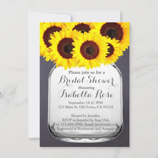 Invitaciones al girasol de Chalkboard Mason Jar (Anverso)