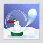 Invitaciones al Globo de Nieve en Golf Snowman<br><div class="desc">Invitaciones con un muñeco de nieve desfilando en un globo de nieve. La bola de nieve se ha roto en todo el globo y está volando a través del cielo de los copos de nieve.</div>