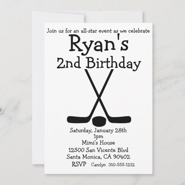 Invitaciones al Hockey sobre hielo de cumpleaños (Anverso)