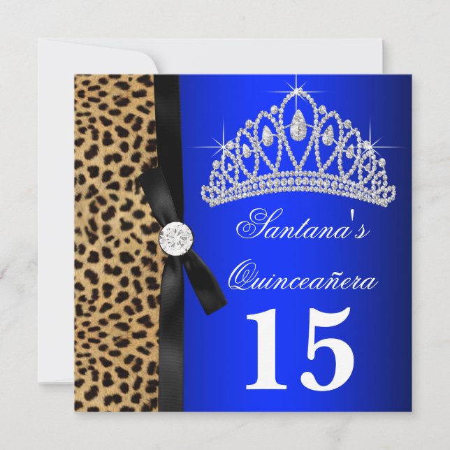 Invitaciones al leopardo azul real Quinceanera (Anverso)