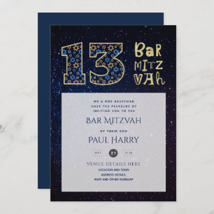 Invitaciones al moderno Galaxy Blue BAR MITZVAH