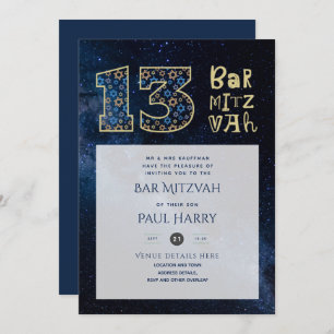 Invitaciones al moderno Galaxy Blue BAR MITZVAH