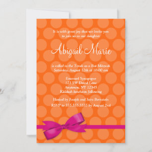 Invitaciones al Naranja rosado Polka Dot Bow Bat M