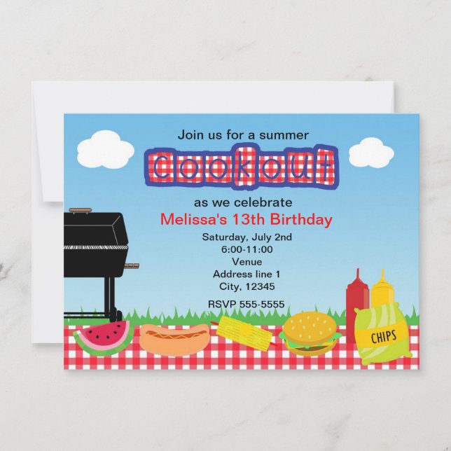 Invitaciones al Parque de Cocina BBQ de Verano Bar (Anverso)