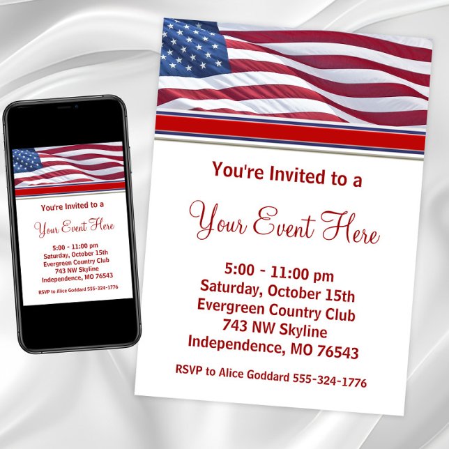 Invitaciones al partido de la campaña electoral (Patriotic USA flag any occasion invitation. Instant download and printed invitations available.)