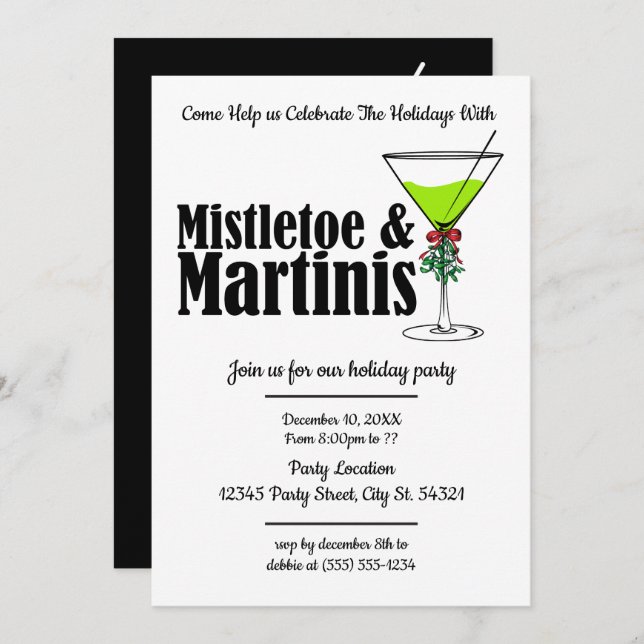 Invitaciones al partido Mistletoe y Martinis (Anverso / Reverso)