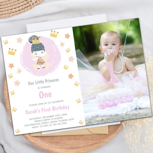 Invitaciones al Partido Real Princesa de personali (Our Little Princess Birthday Invitations w photo)