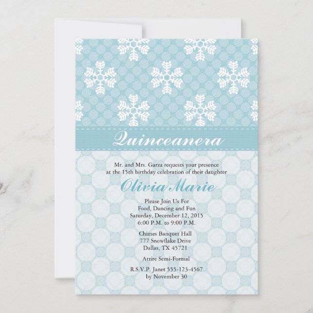 Invitaciones al Quinceañera del Copo de Nieve Azul (Anverso)