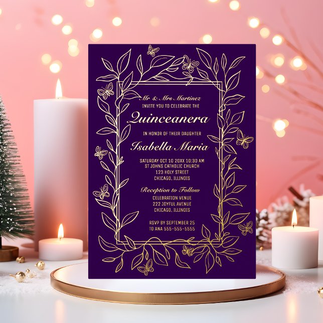 Invitaciones al Relieve metalizado dorado real púr (Subido por el creador)