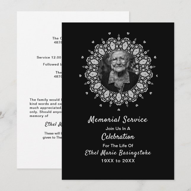 Invitaciones al servicio de memoria de la muerte (Anverso / Reverso)