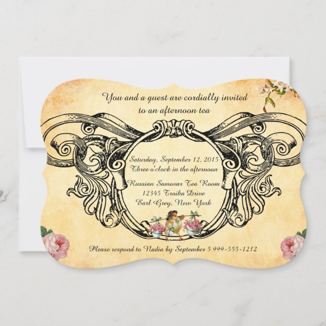 Invitaciones al té con pájaro al estilo victoriano (Anverso)