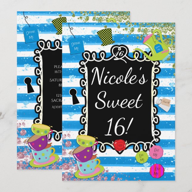 Invitaciones al té de Alice en el País de las Mara (Anverso / Reverso)