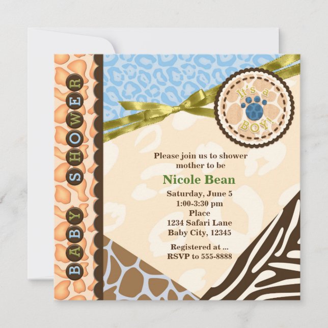 Invitaciones al tema del Safari azul de los chicos (Anverso)