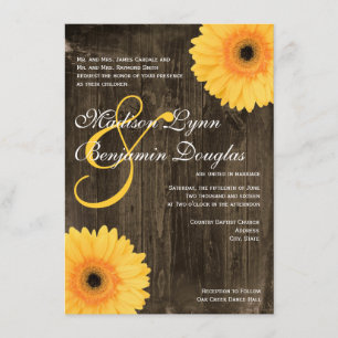 Invitaciones amarillas de madera de la boda de la