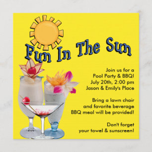 Invitaciones amarillas para fiesta de piscina de a