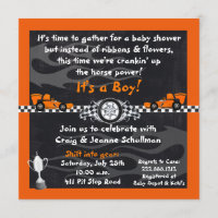 Invitaciones anaranjadas de Baby Shower del coche
