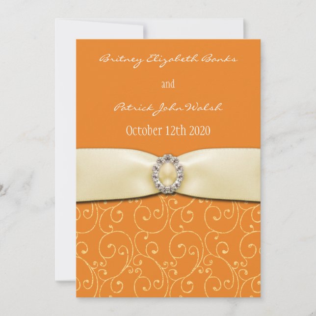 Invitaciones anaranjadas de la boda de la cinta (Anverso)