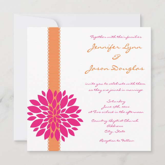 Invitaciones anaranjadas de la boda de la flor del (Anverso)