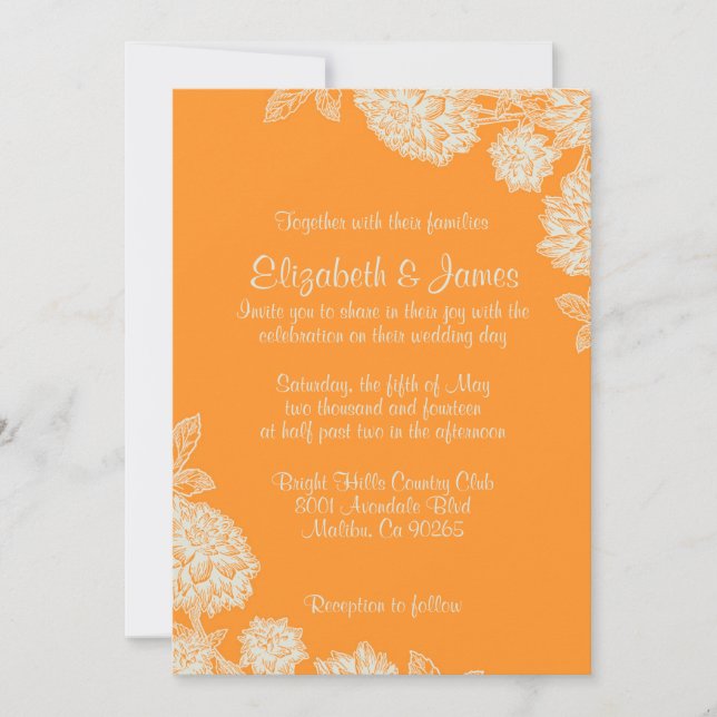 Invitaciones anaranjadas elegantes de la boda (Anverso)