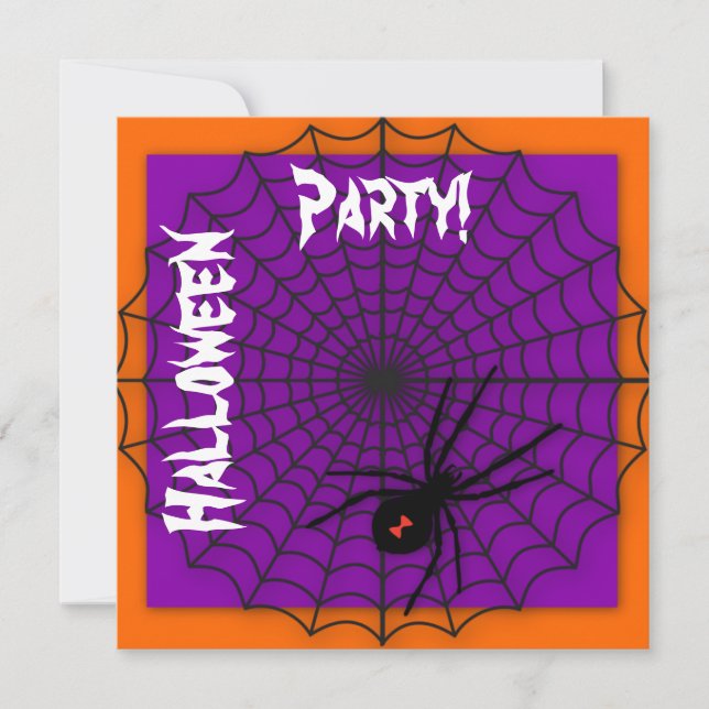 Invitaciones anaranjadas y púrpuras de Halloween (Anverso)