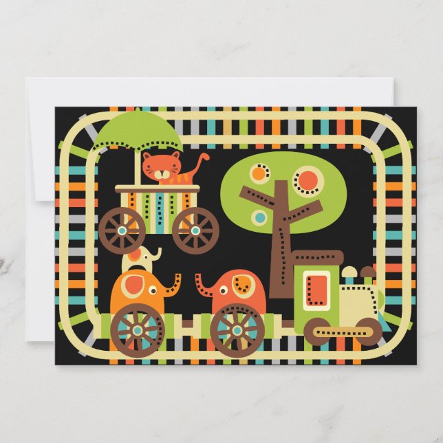 Invitaciones animales del cumpleaños del tren del (Anverso)