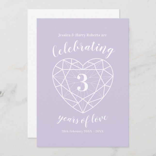 Invitaciones Aniversario de Boda de Cristal 3 años (Anverso / Reverso)