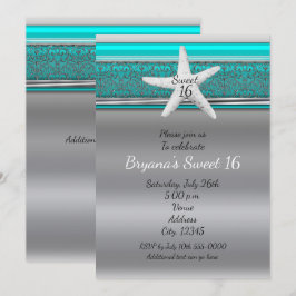 Invitaciones Aqua & Silver Starfish Beach Sweet 16