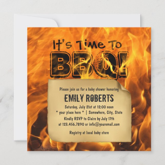 Invitaciones ardientes calientes del Bbq Baby (Anverso)