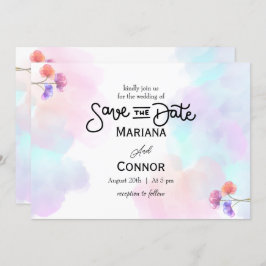 Invitaciones artísticas a la boda rosa y azul